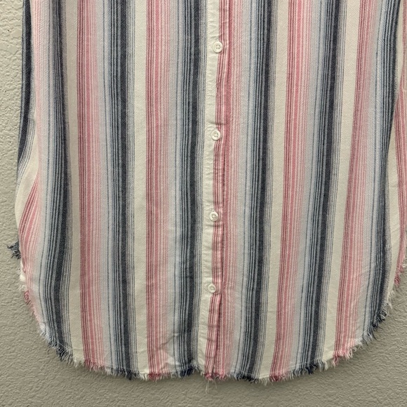 Cloth & Stone Linen Blend Striped Sleeveless Shirt Dress Frayed Hem Size Medium - Picture 11 of 15